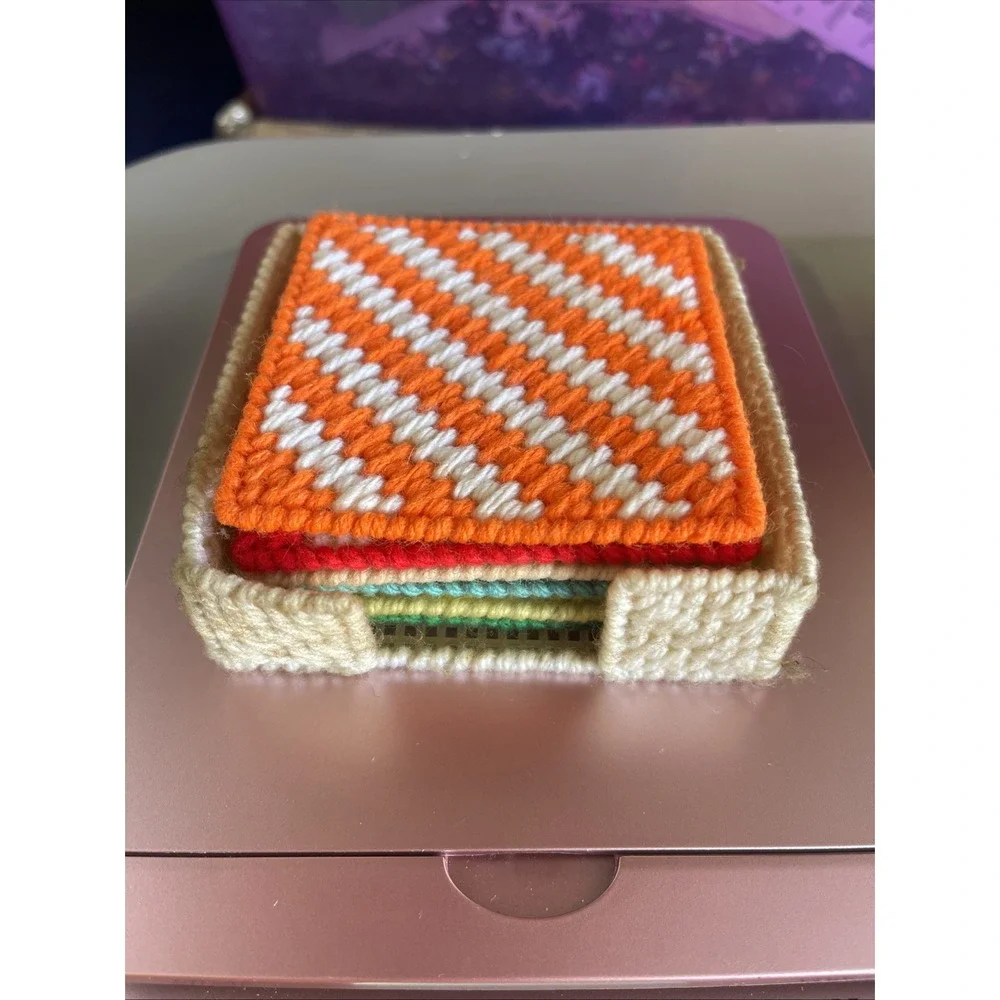 6 Cross‎ Stitched Coasters , Vintage, 4x4